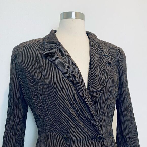 Vintage 1980s Paul Et Duffier Stripe Brown Blazer Jacket Tim Burton M - Picture 2 of 6